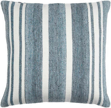Rivane Blue and Off White Woven Stripe Cottage Farmhouse Recycled PET Outdoor Accent Pillow - Clearance