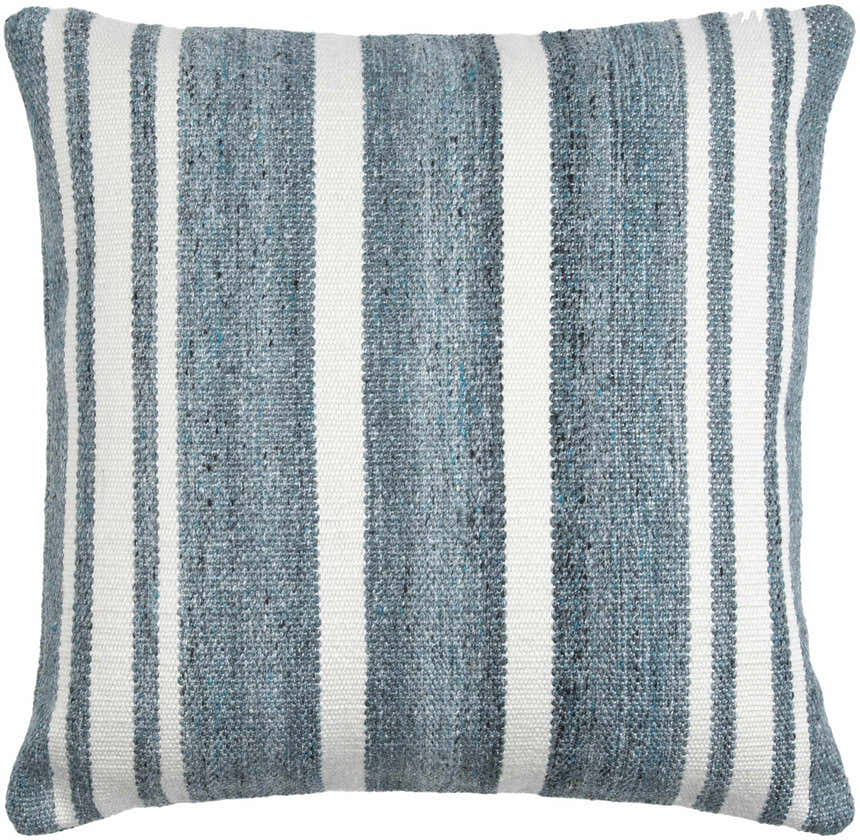 Rivane Blue and Off White Woven Stripe Cottage Farmhouse Recycled PET Outdoor Accent Pillow - Clearance