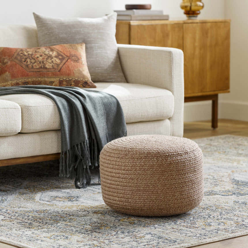 Tonanitla Natural Fiber Dusty Pink Knitted Outdoor Pouf