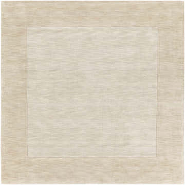 Close-up of a Bordered Solid Wheat Cream Wool Rug, showing the subtle color variations and hand-loomed texture. Design-Square-8