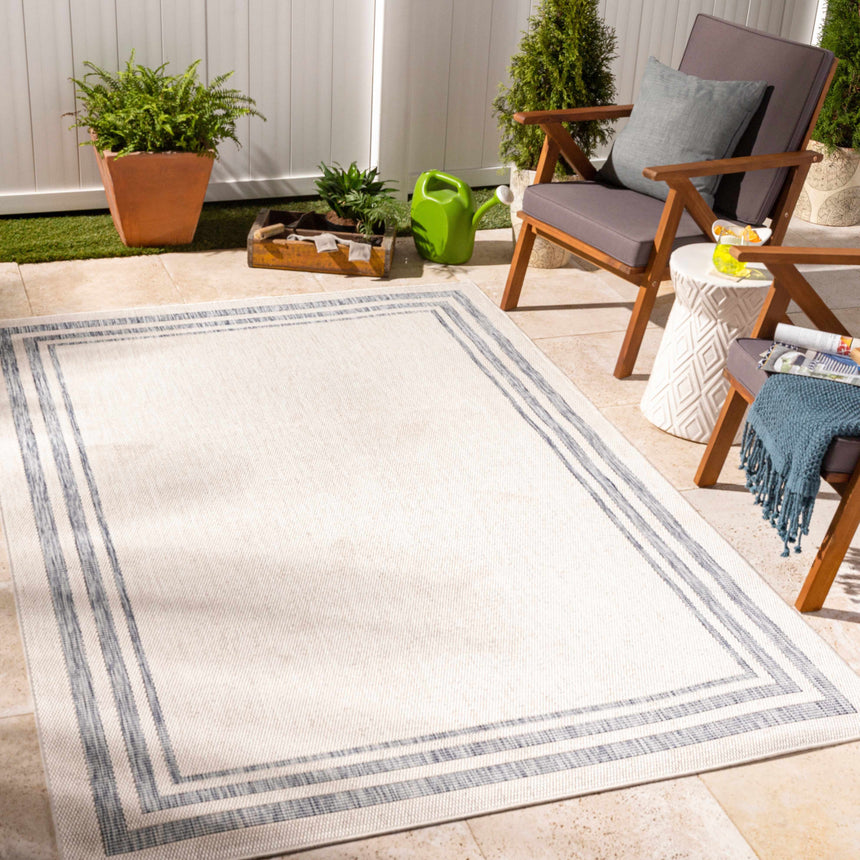 Teja Cream & Blue Indoor & Outdoor Area Rug - Clearance