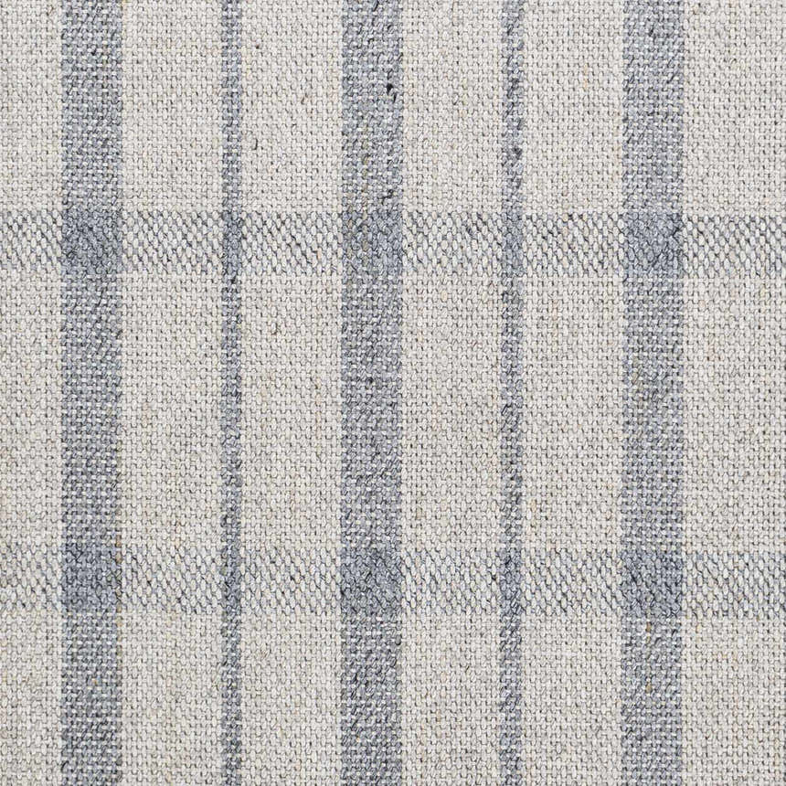 Close-up of the hand woven Verdon Light Gray Plaid Rug showing the gray and oatmeal wool and viscose texture. Swatch