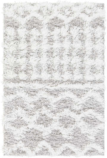 Close-up of the Vernonburg Shag Area Rug. Light gray and white shag rug with a soft, textured design. Design-Rectangle-23