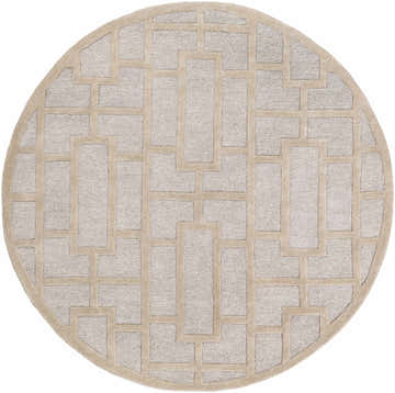 Round Wadesboro Area Rug. Beige and light gray wool rug with a geometric, mid-century modern pattern. Design-Round-6