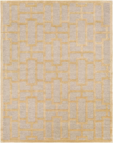 Close-up of the hand-tufted Wadesboro Area Rug. Beige and light gray wool rug with a contemporary geometric pattern. Design-Rectangle-7696