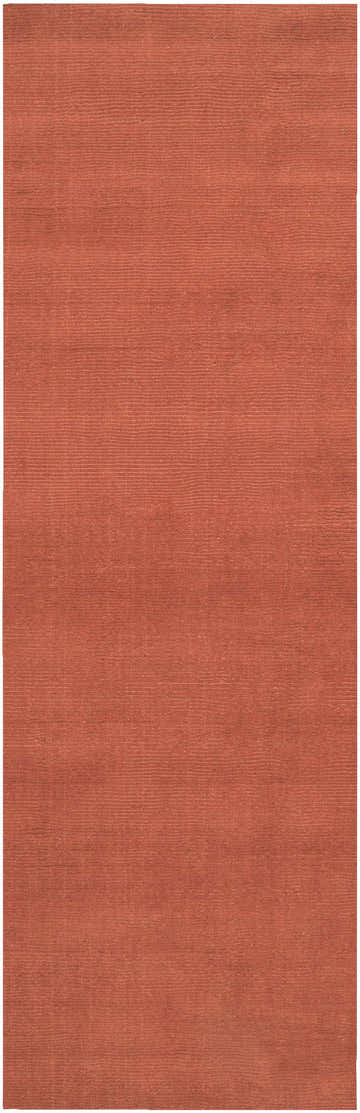 Close-up of the Brockton Solid Orange Wool Rug showing its texture and hand loomed construction. Design-Runner-268