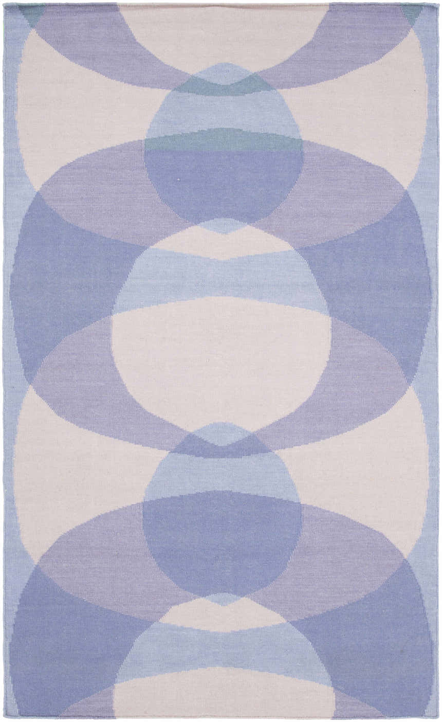 Hand woven Whitnash Area Rug with a contemporary oval pattern in shades of blue, lavender, and cream. Design-Rectangle-576