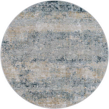 Close-up of a round Whyalla Misty Thick Luxe Rug; dusty sage, light gray, navy, and taupe abstract design. Design-Round-53