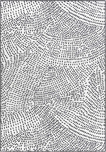 Close-up of the Wigmore Area Rug, a machine-woven rug with a black dash pattern on a white background. Design-Rectangle-5377