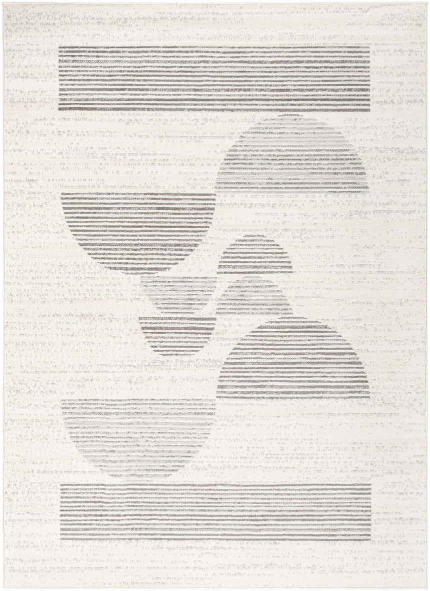 Close-up of Westcourt Area Rug with a gray striped geometric pattern on a light background. Design-Rectangle-57