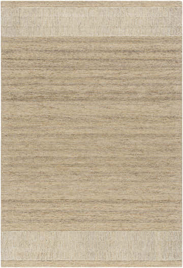 Close-up of the hand-tufted Yosef Area Rug. Prairie dust, tan, and warm gray tones create a farmhouse, transitional style. Design-Rectangle-576