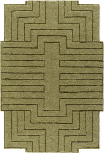 Close-up of the Yavor Green Geometric Area Rug. Moss and prairie dust hues form a modern, geometric design. Design-Rectangle-576