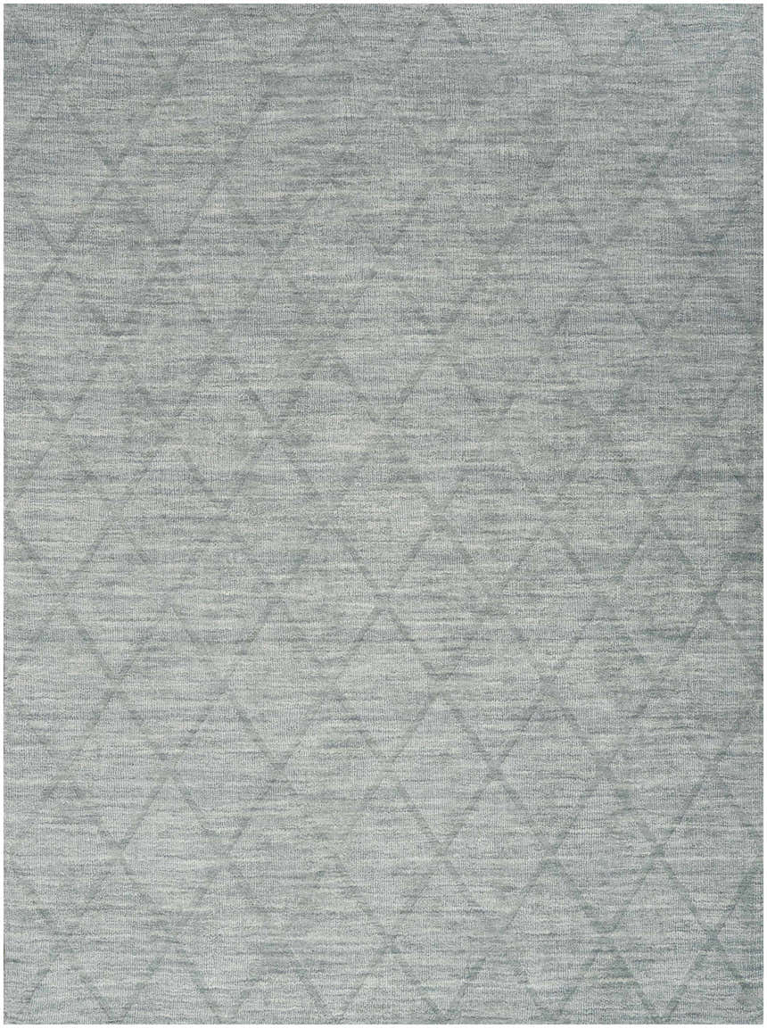 Close-up of the light blue Nourison Wool Haven rug, featuring a subtle diamond pattern and textured pile.