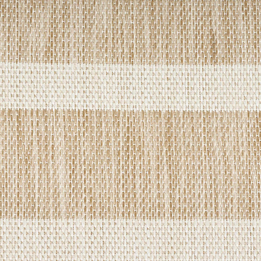 Close-up of the woven texture of the Nourison Positano Beige Ivory rug with chestnut and ivory stripes.
