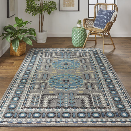 Feizy Foster Transitional Medallion - Gray/Blue/Green Area Rug - Clearance
