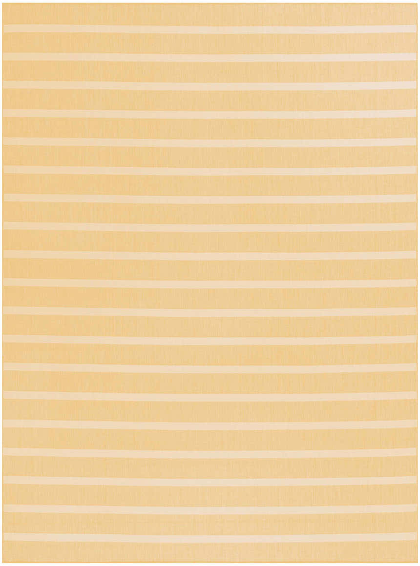 Close-up of the Nourison Positano Yellow Ivory rug, featuring a modern, striped pattern and subtle texture.