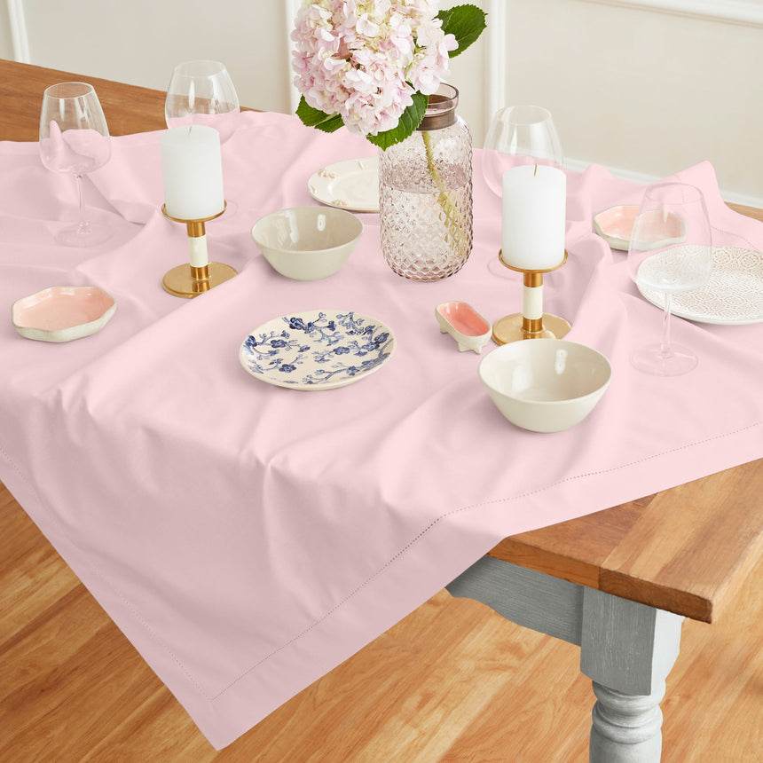 Cotton Linen Hemstitch Table Throw