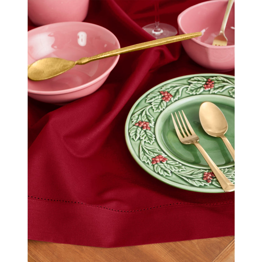 Cotton Linen Hemstitch Table Throw