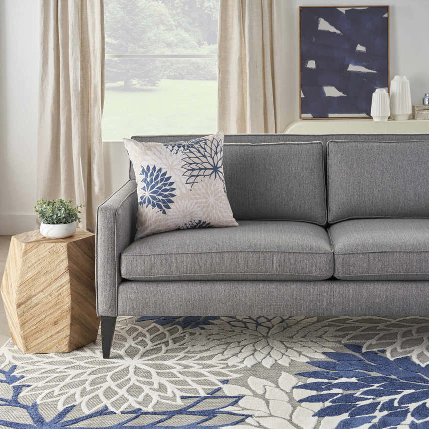 Mina Victory Aloha Indoor/Outdoor Ivory/Navy Throw Pillow