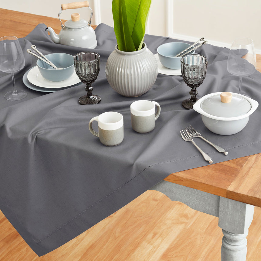 Cotton Linen Hemstitch Table Throw