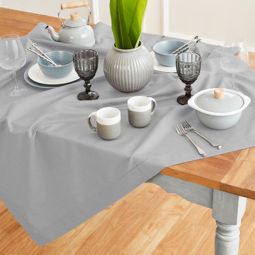 Cotton Linen Hemstitch Table Throw