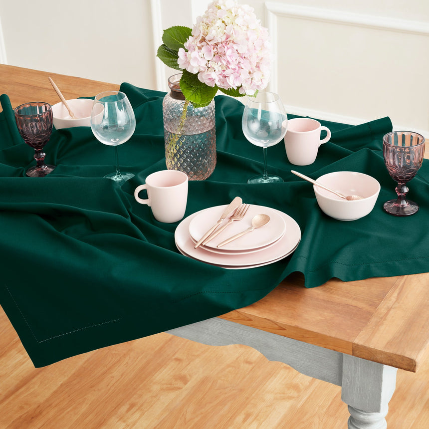 Cotton Linen Hemstitch Table Throw