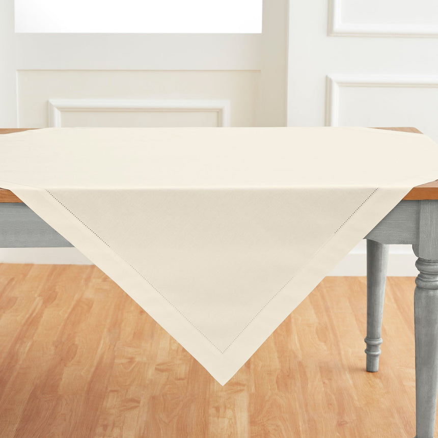 Cotton Linen Hemstitch Table Throw