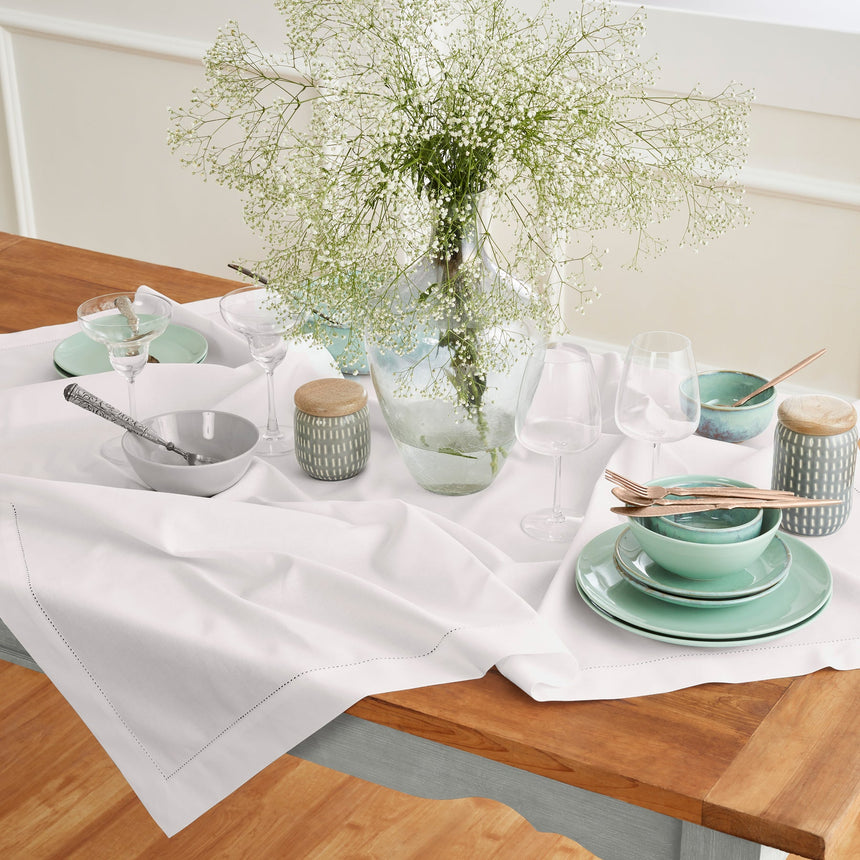 Cotton Linen Hemstitch Table Throw