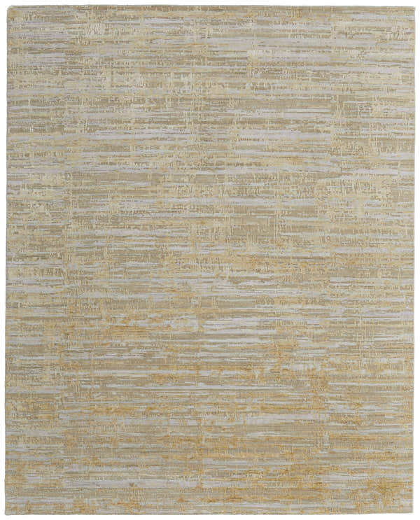 Feizy Eastfield rug: Abstract brushstroke texture in yellow, ivory, and gold. Hand-woven wool and viscose rug. Design-Rectangle