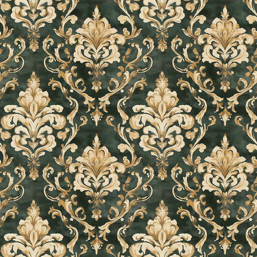 Royal Emerald & Gold Damask