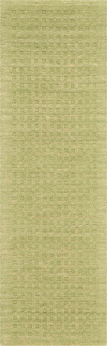 Close-up of the Nourison Marana Green rug, showcasing its textured, contemporary grid pattern in soft green wool.
