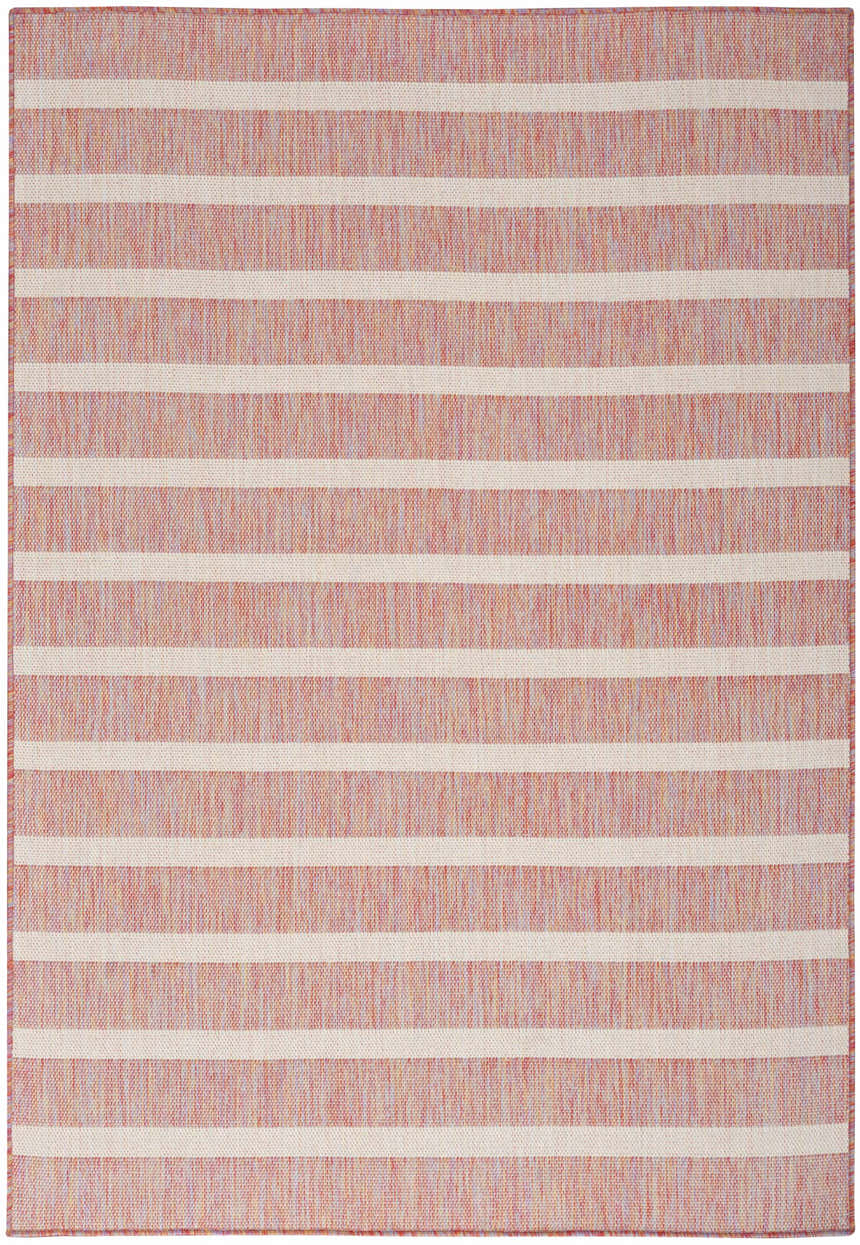Close-up of the Nourison Positano Rainbow Ivory rug, featuring chestnut and ivory horizontal stripes.