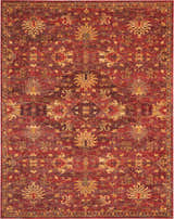 Close-up of the Nourison Jewel Brick Persian Indoor Area Rug featuring a brick red and gold floral pattern.