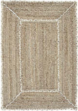 Close-up of the handmade Nourison Terrazzo Jute Rug. Natural jute rug with a light gray border and braided texture.