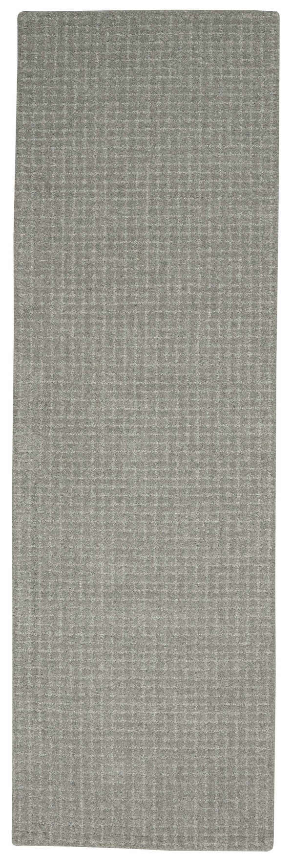 Close-up of the Calvin Klein Las Vegas Grey Retro Rug. The wool rug has a subtle, textured grid pattern.
