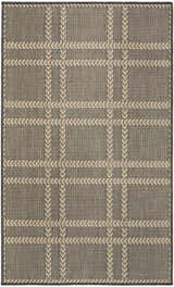 Close-up of the Nourison Horizon Charcoal rug. Modern design with taupe plaid pattern and woven texture.