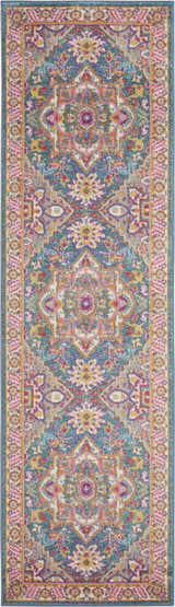Close-up of Nourison Passion Teal Multicolor Bohemian Indoor Area Rug with a detailed, colorful, and intricate pattern.