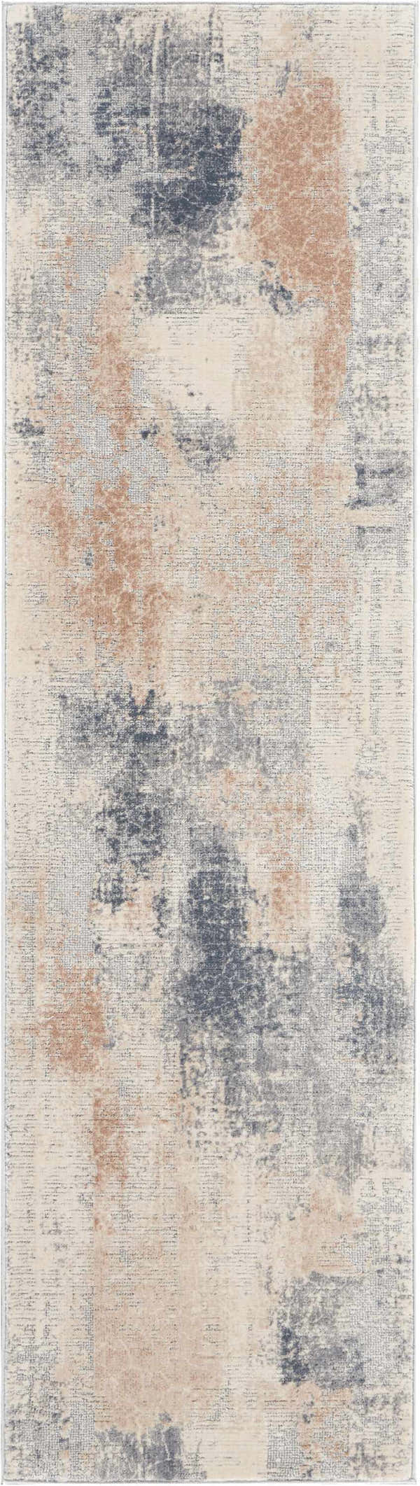 Close-up of the Nourison Rustic Textures rug. Beige, gray, and tan abstract pattern with a distressed, modern design.