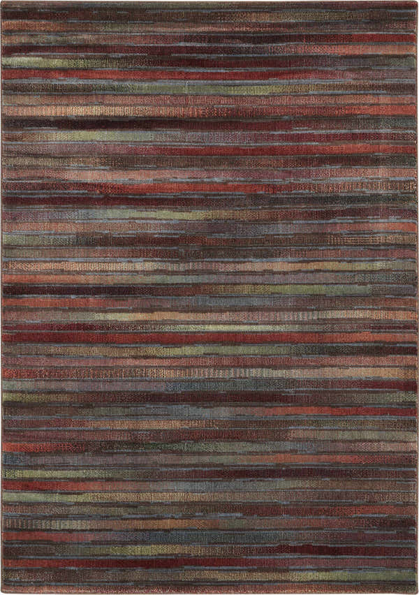 Close-up of Nourison Expressions Multicolor Painterly area rug featuring horizontal stripes in shades of red, brown, green, and beige.