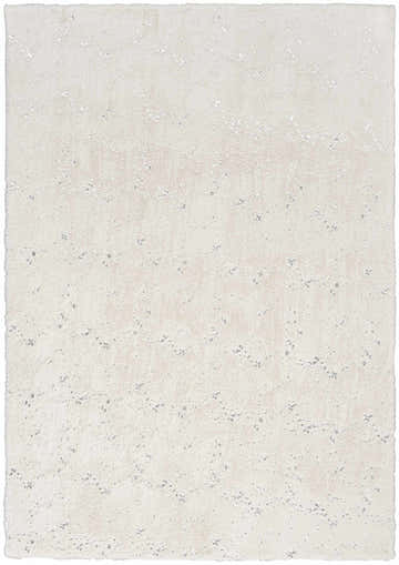 Close-up of the Nourison Cozy Shimmer Ivory Silver Glam Area Rug, showing texture and subtle silver shimmer detail.