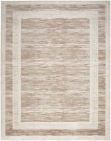 Close-up of the Nourison Serenity Home Mocha Ivory rug, featuring a modern, textured pattern in chestnut and ivory.