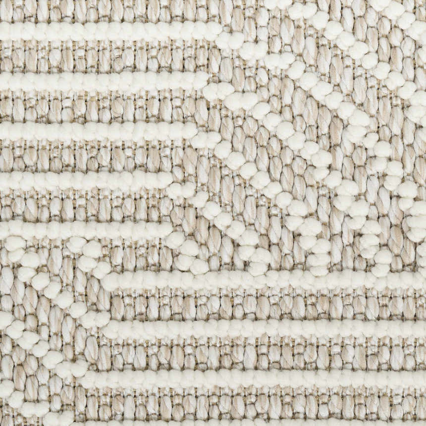 Close-up of the textured Nourison Natural Texture Beige Ivory Area Rug. Stripes of ivory and beige.