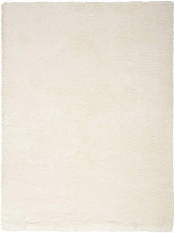 Close-up of the ivory Nourison Dreamy Shag rug. Soft, plush texture and subtle chestnut tones visible. Rectangle shape.