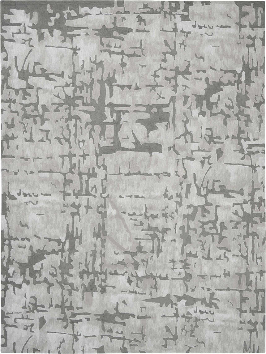 Close-up of the Nourison Symmetry Ivory/Taupe rug. Abstract, mid-century modern design with ivory and taupe colors.