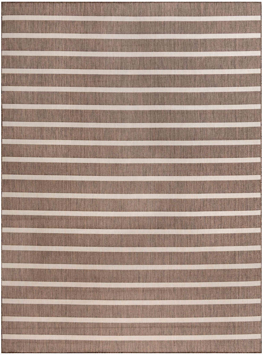 Close-up of Nourison Positano Natural Ivory rug featuring a chestnut and ivory horizontal striped design.