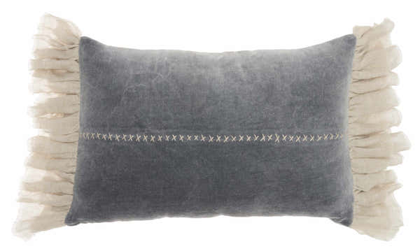 Mina Victory Sofia Stitch Velvet Frills Dark Grey Indoor Throw Pillow - Clearance