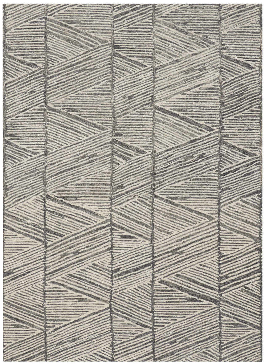 Close-up of the handmade Nourison Colorado Grey White rug featuring a geometric striped pattern.