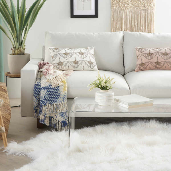 Mina Victory Sofia Beaded Flowers Ivory Indoor Throw Pillow