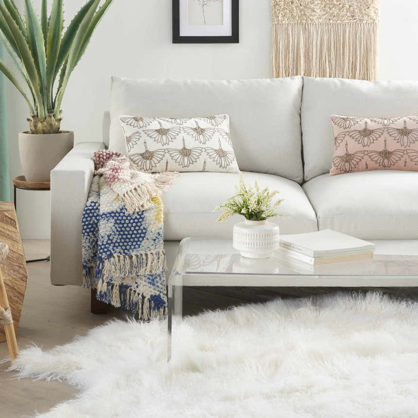 Mina Victory Sofia Beaded Flowers Ivory Indoor Throw Pillow