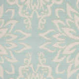 Close-up of the Nourison Jubilant Ivory Green rug showing a detailed damask pattern in ivory against a soft green background.